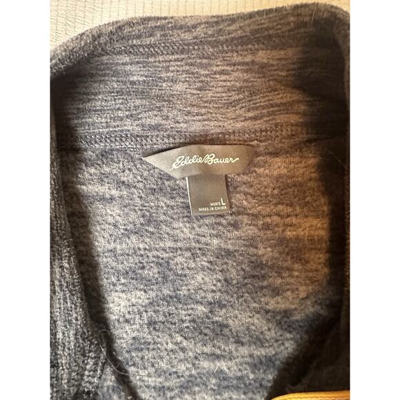 Eddie Bauer Men’s Quarter Zip Fleece Pullover Gray Heather Large Yellow Zipper - Picture 3 of 6